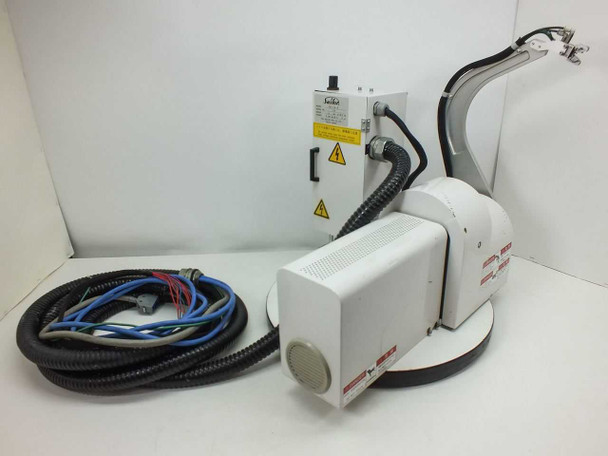 Sailor OE-2413 injection molder robot arm — full unit with wiring harness and control box, front-left view