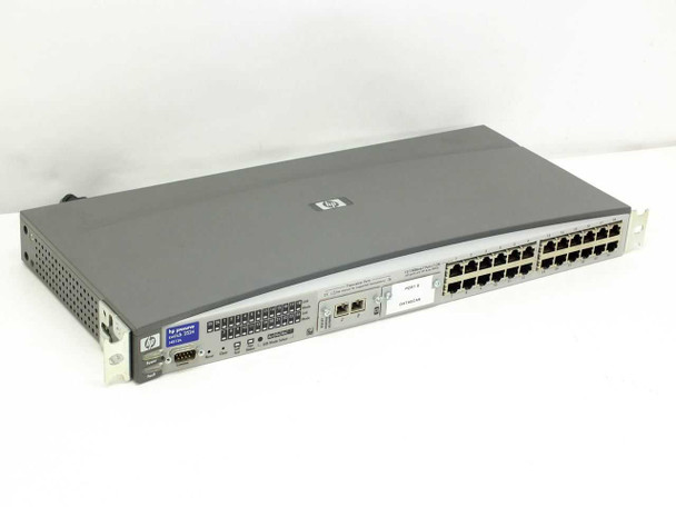 HP ProCurve Switch 2524 J4813A – front panel angled view showing 24 RJ-45 ports and status LEDs