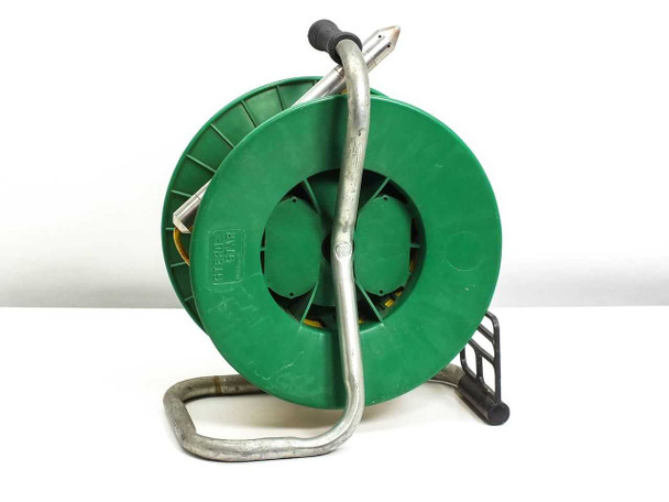 In-Situ PXD-260 cable reel – rear view showing green plastic reel and galvanized metal stand