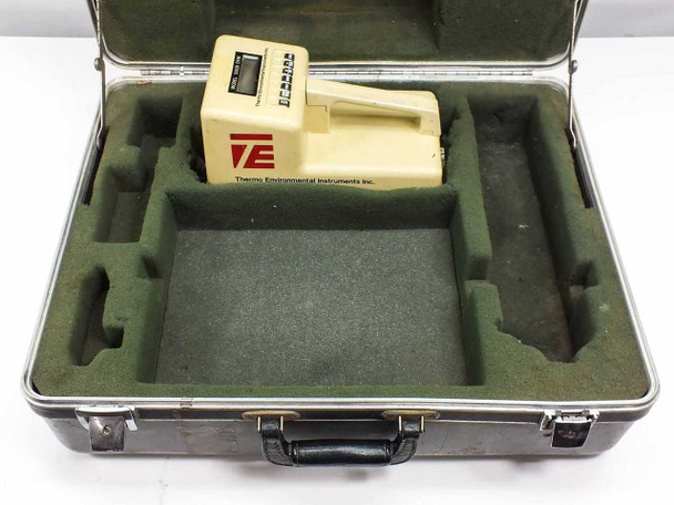 Thermo Environmental 580B OVM Smart Portable Organic Vapor Meter seated in custom foam insert inside open aluminum carry case