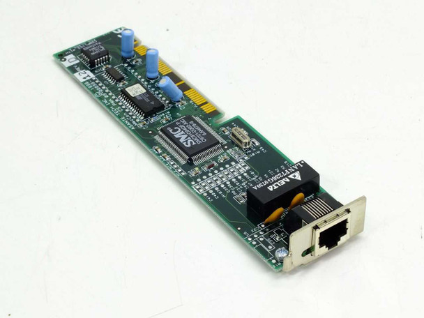 Asante MacCon CS 09-00098-12 Rev D ISA Ethernet NIC — top/component side showing SMC controller chip, Atmel IC, blue capacitors, and RJ-45 bracket with Delta label
