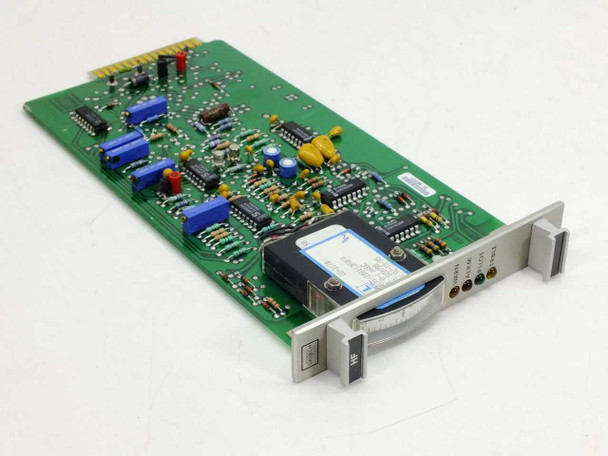 GasTech 24-0142 HF Gas Detection Input Module Card — angled top view showing PCB components, blue capacitors, ICs, and EIL analog meter assembly with front panel