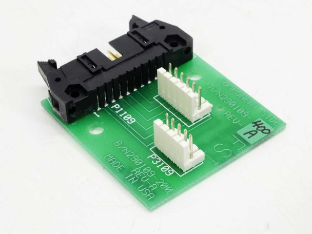 FSI 290109-400 290109-200 Rev A Stepper Motor Interface Board – angled top view showing PCB silkscreen markings P1109 and P3109 connector labels and Made in USA marking