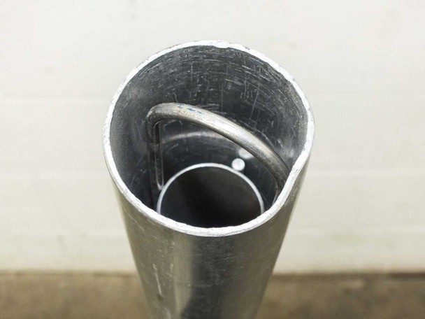 Top-down view inside the hollow aluminum pole tube showing inner sleeve and telescoping adjustment mechanism