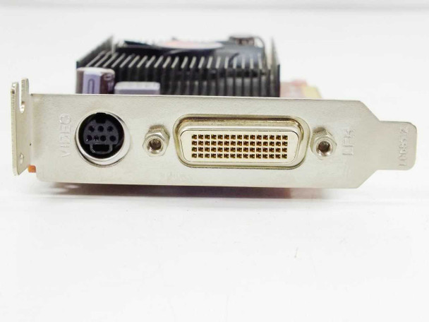 VisionTek Radeon HD 2400PRO bracket closeup — DVI-I port and S-Video Mini-DIN 9-pin output connector detail