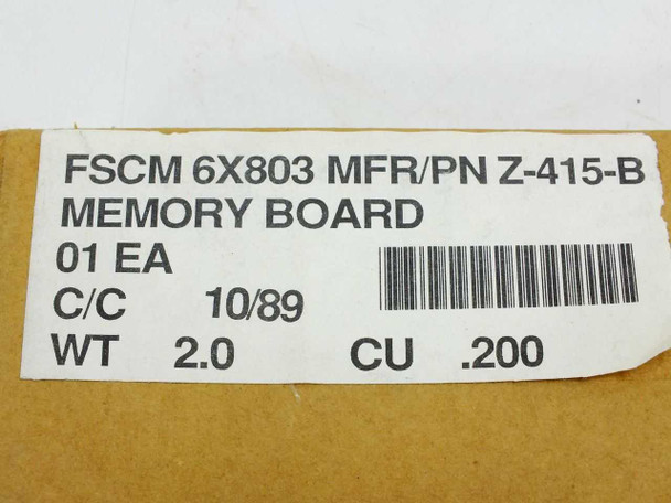 Zenith Z-415-B box label showing FSCM 6X803, MFR/PN Z-415-B, Memory Board, C/C 10/89