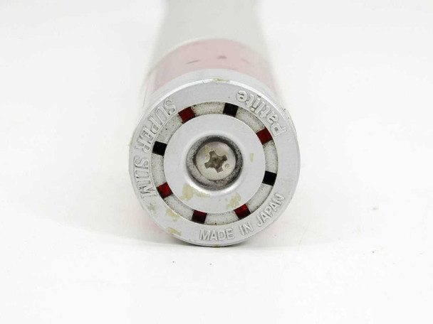Patlite MT Super Slim Signal Tower — top end cap view showing 'Super Slim' and 'Made in Japan' engraving with mounting screw