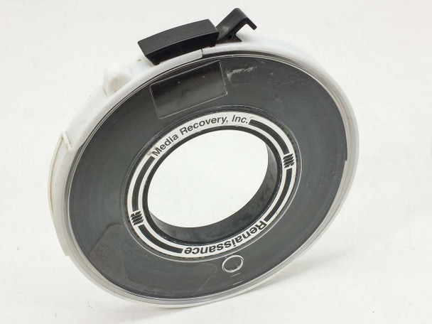 9-Track Tape Reel 1200ft in clear Renaissance reel case by Media Recovery Inc – front label view