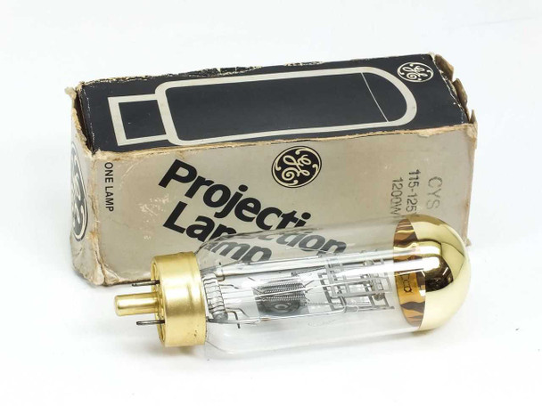 GE CYS 1200W Projection Lamp with original General Electric box — front view showing lamp and packaging