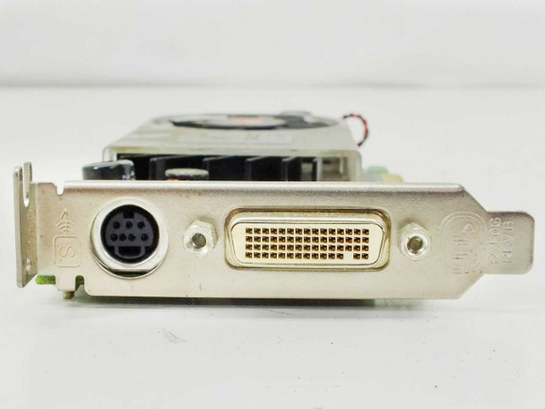 ATI Radeon X2400 low profile bracket close-up showing DMS-59 female connector and S-Video (9-pin mini-DIN) port