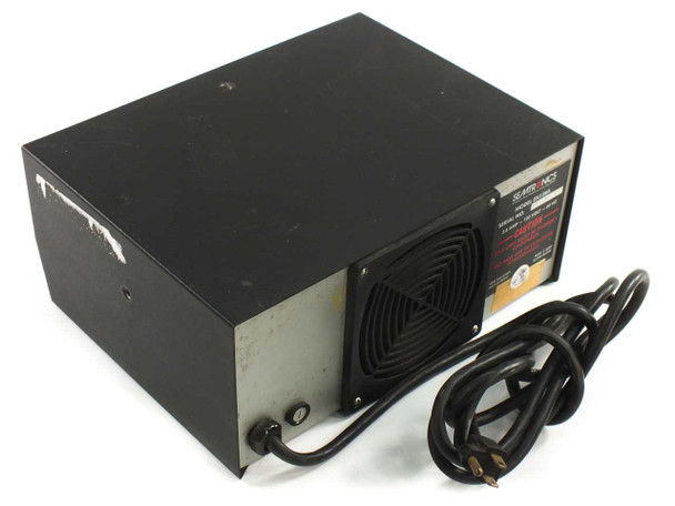 Semtronics EN128A ionizer — rear view showing exhaust fan, power cord, and label plate