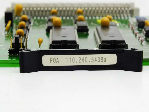 Netstal POA 110.240.5438a label closeup on board handle/retainer showing part number clearly