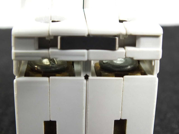 ABB S282 Z16 circuit breaker bottom terminal detail showing two brass screw line terminals