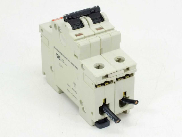 ABB S282 Z16 circuit breaker three-quarter angle view showing UL label and wired load terminals