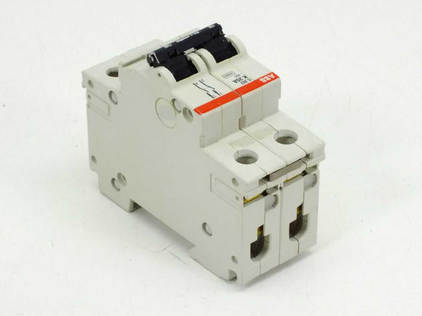 ABB S282-K20W opposite side view showing wiring diagram label and DIN rail mounting clip