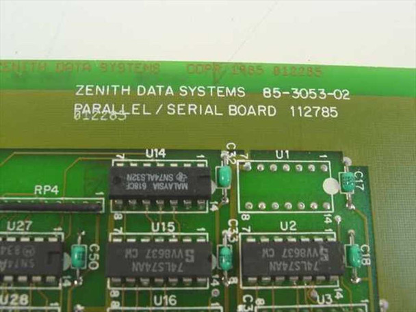 Zenith Data Systems 85-3053-02 board label close-up showing part number 112785 and SN74ALS32N chip markings