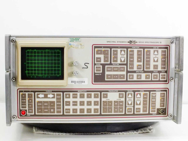Spectral Dynamics SD345-3B02 Spectrascope III full front panel view — lower section showing Cursor, Sensitivity, Translator, Range, Level, and Signal keypad groups
