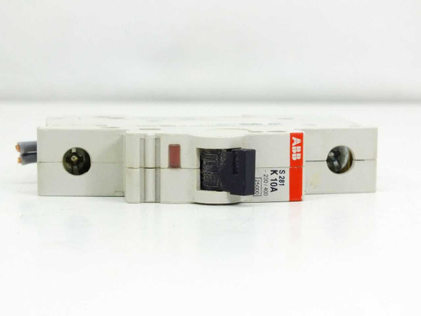 ABB S281 K10A circuit breaker – opposite side view showing trip indicator and rating label detail