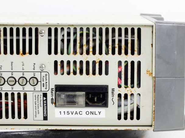 Nicolet Spectrometer Service Module – rear panel close-up of IEC AC main inlet, fuse block with Quick Amp fuses, and 115VAC ONLY warning label