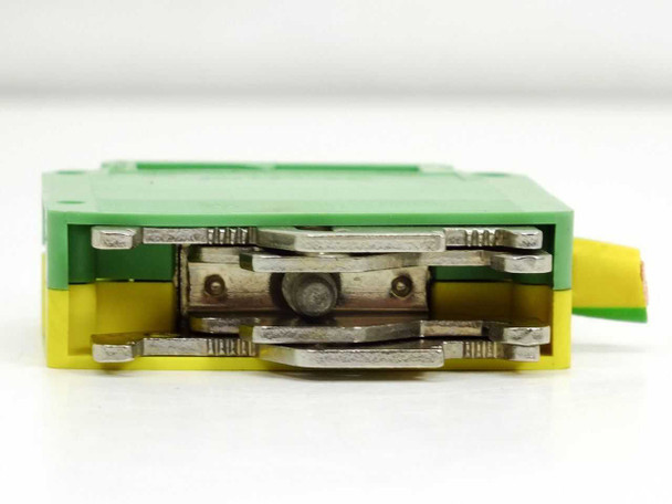 Phoenix Contact USLKG 35 – bottom view showing internal screw clamp contact mechanism and metal clamping components