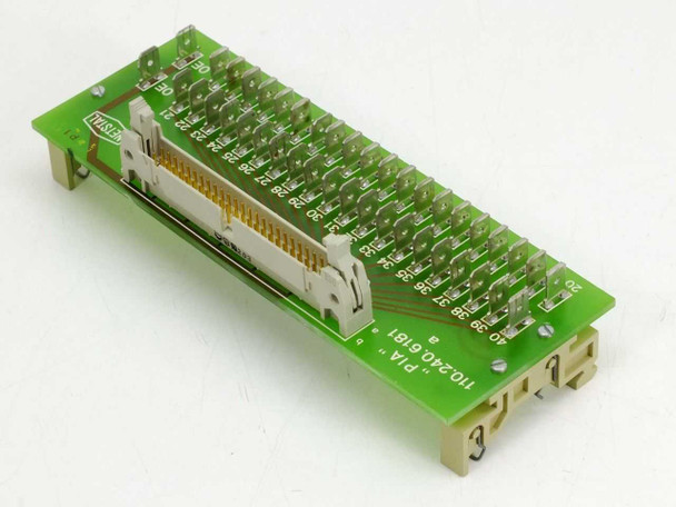 Netstal PIA 110.240.6181a injection molder I/O board – reverse angled top view showing full pin array and PCB label