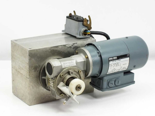Taktomat IP 80 E parallel shaft indexing drive with Georgii Kobold KOD 446-1A motor — front-right three-quarter view showing input shaft, cam housing, and motor