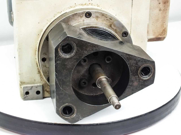 Singulus TC 47 Servo Module – close-up of output shaft and machined flange face with mounting bolt pattern