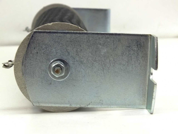 End view of FST-1000 tubular power resistor showing metal chassis mount bracket, end cap, and terminal bolt
