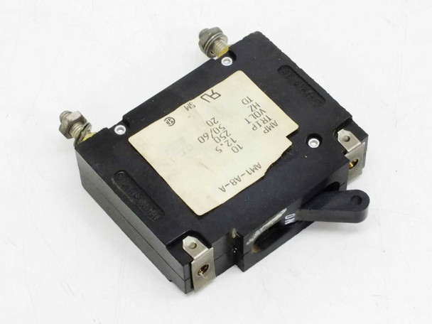 Heinemann AM1-A8-A circuit breaker – bottom/rear view showing terminal studs and UL/CSA markings on label