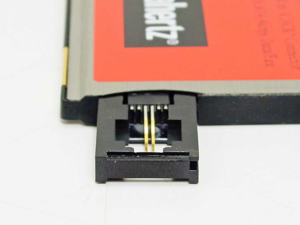 Megahertz XJ2288 PCMCIA modem XJack retractable RJ-11 connector extended — close-up detail