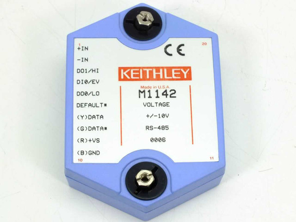 Keithley M1142 Voltage Signal Conditioner – side/top angle view showing full 10-pin connector strip and housing profile
