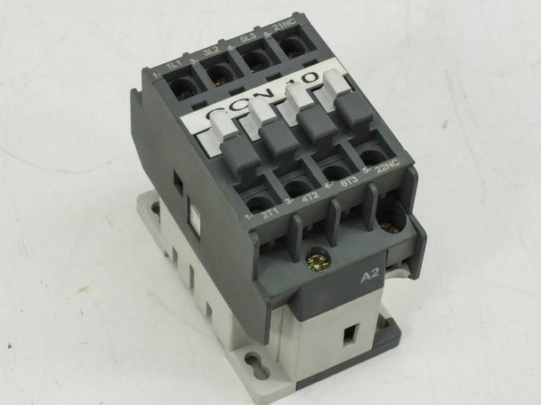 ABB A9 RV5/50 contactor — three-quarter view showing top terminal block and CON 10 label