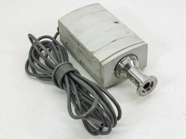 Pfeiffer PTR26504 vacuum module with IMR 265 sensor and KF quick flange – front three-quarter view with coiled Belden signal cable