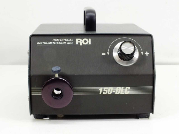 ROI 150-DLC Fiber Optic Illuminator front face-on view showing intensity adjustment knob and circular fiber optic output aperture