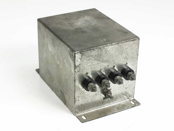 Filter Concepts 3E20-F 3-phase EMI filter – right-side angled view showing stud terminals on right face and mounting foot