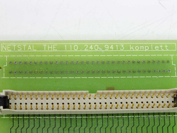 Netstal THE 110.240.9413 Komplett close-up of PCB silkscreen label reading NETSTAL THE 110.240.9413 komplett with gold edge connector below