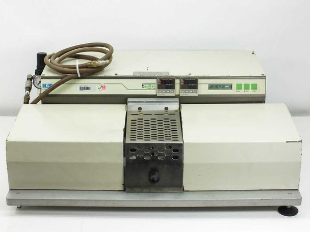 NAS Electronics Equitec heated PCB reflow assembly tool — full front view showing dual heated platens and control panel
