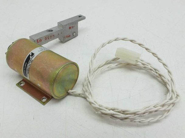 Lucas Ledex 195444-001 linear solenoid and actuator arm shown separated, with twisted lead wires and 2-pin connector