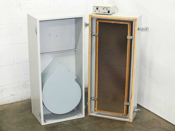 Hugle Electronics 430 – interior open-door view showing blower fan assembly and honeycomb HEPA filter on door