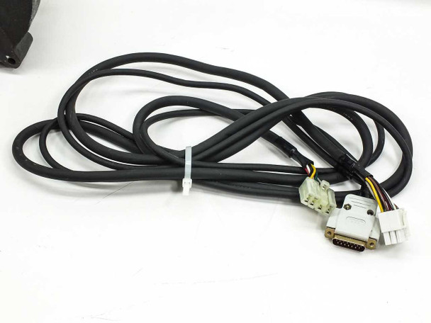 Cable set detail showing black multi-conductor cables with DB-25 style connector and white Molex-style connectors
