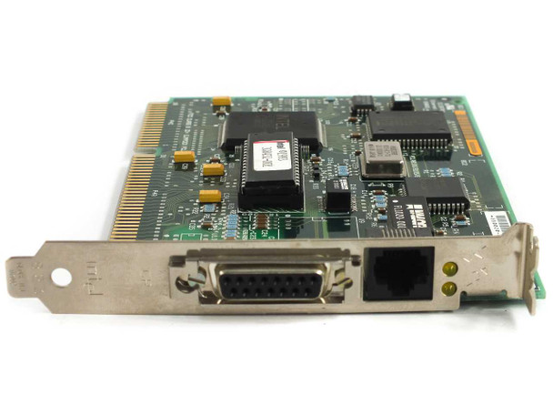 Intel 350020-001 EtherExpress ISA network card – rear bracket view showing AUI DB15 port and RJ45 port
