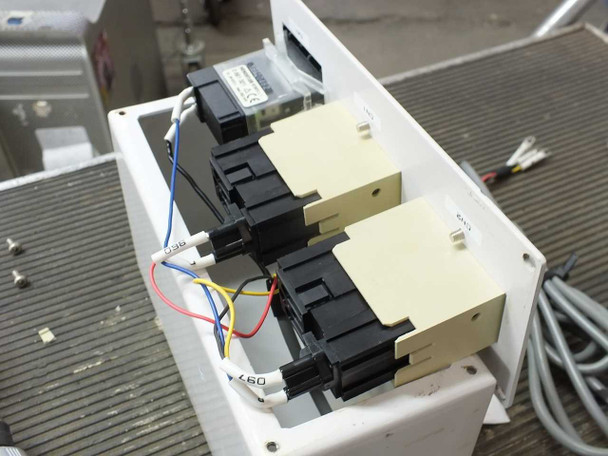 Hengstler 891321 counter panel interior top-down view showing three Hengstler counter modules and internal wiring