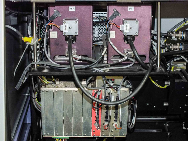 Camtek Falcon PD – close-up of REF and DIF labeled detector/illumination modules with cabling and electronics chassis below