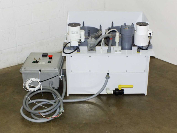 MetPro Sethco ZDX HDPE electroplating mixing station full unit with Process Technology control enclosure, side view
