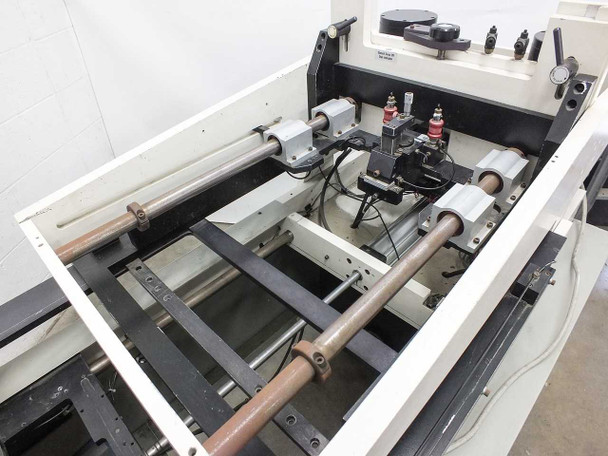 HTI Engineering HT-2 – top view of print platform showing squeegee carriage rails and linear guide rods