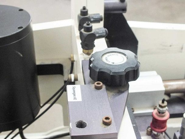 HTI Engineering HT-2 – close-up of Squeegee #2 pressure/flow adjustment knob and pneumatic block assembly