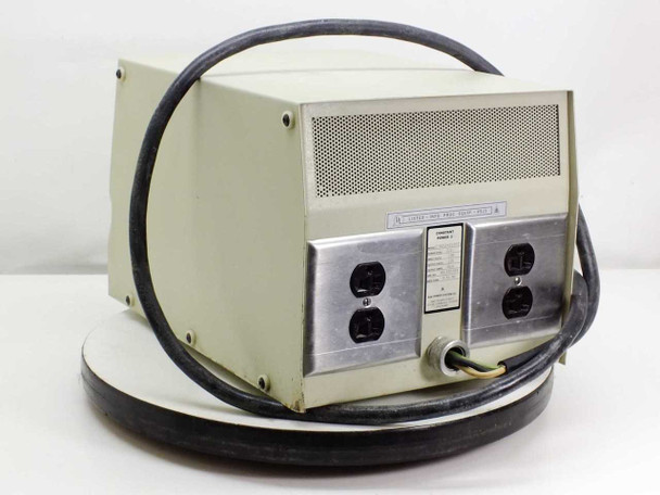 AAA Power System Co. C3002A0100T1 Constant Power 3 transformer — rear-right view showing four NEMA 5-15R output duplex receptacles and rating plate on brushed aluminum rear panel