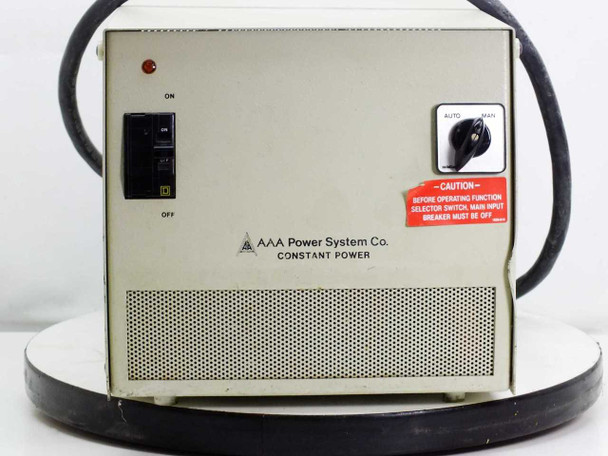 AAA Power System Co. C3002A0100T1 Constant Power 3 transformer — front panel close-up showing ON/OFF circuit breaker, AUTO/MAN rotary selector switch, and caution label