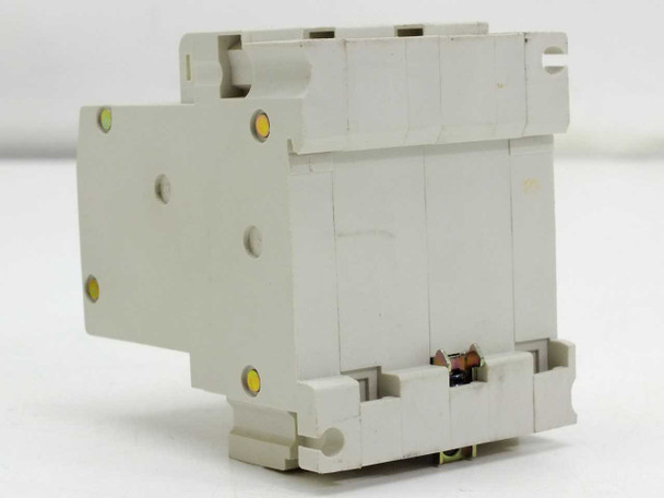 Mitsubishi CP30-BA circuit protector right side view showing DIN rail clip and terminal body