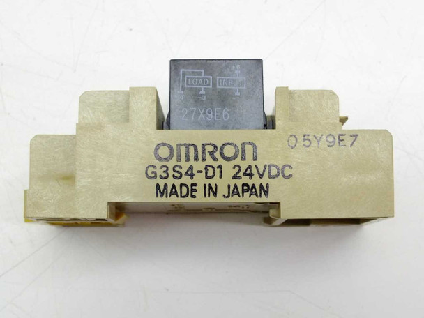 Omron G3S4-D1 24VDC label close-up showing model number, voltage rating, and Made in Japan marking